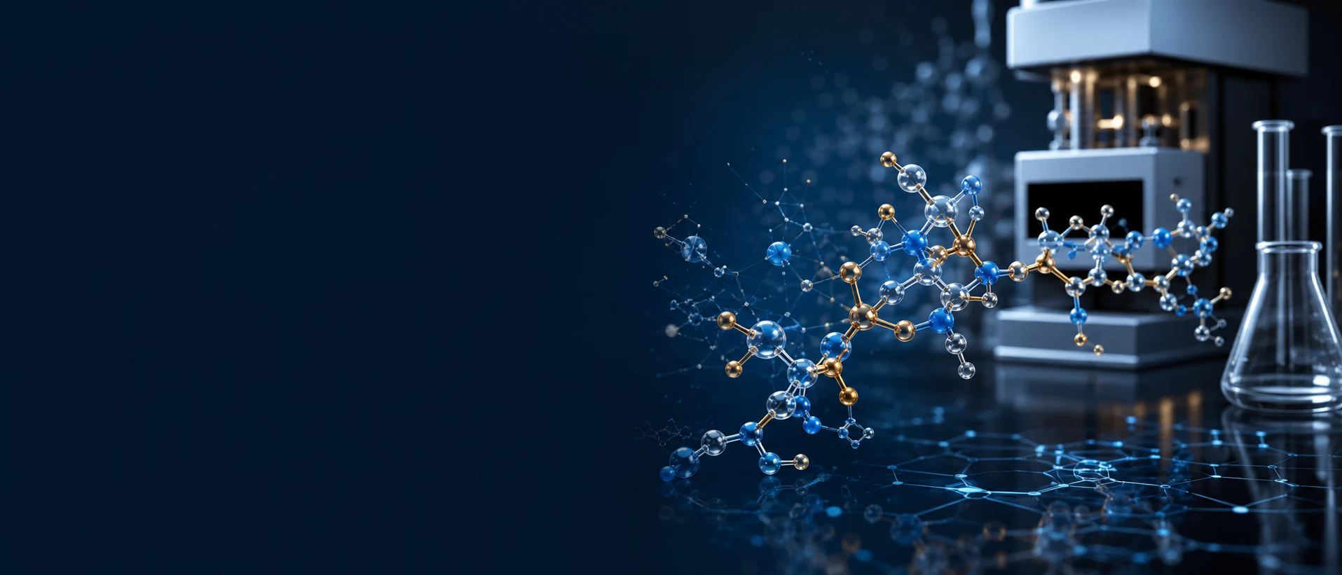 Molecular model beside analytical laboratory equipment