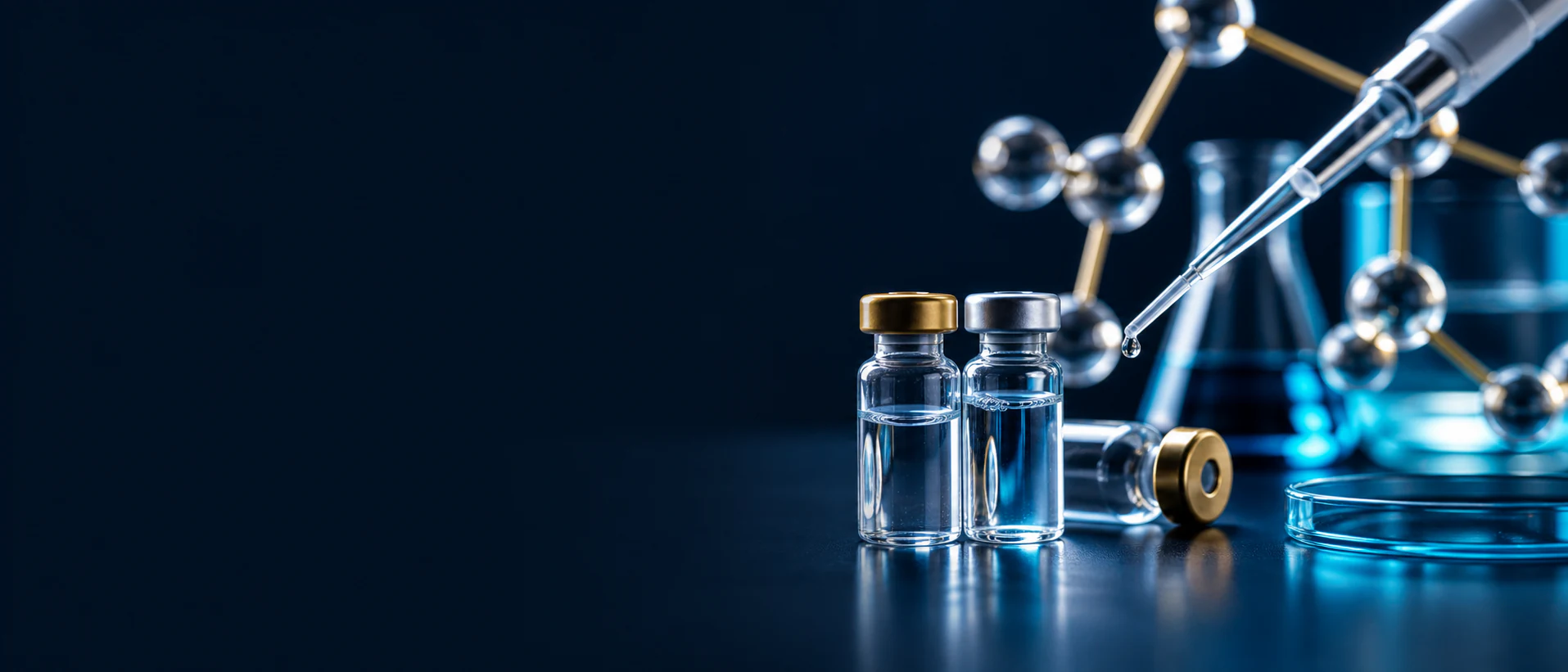 Laboratory vials and precision pipette in a research setting