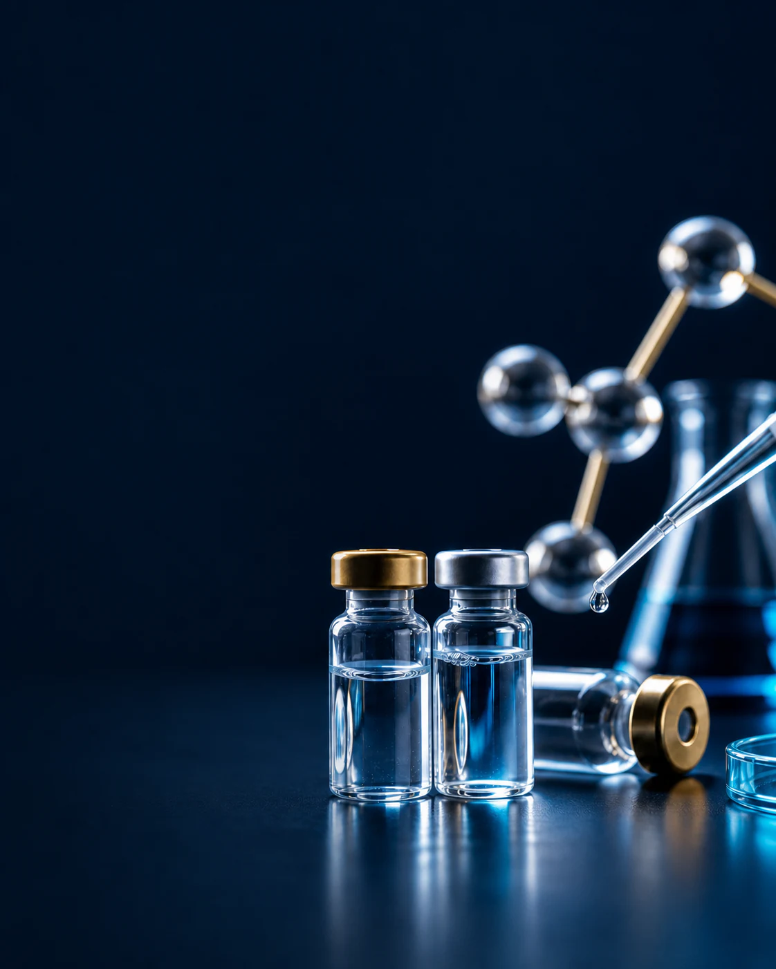 Laboratory vials and precision pipette in a research setting